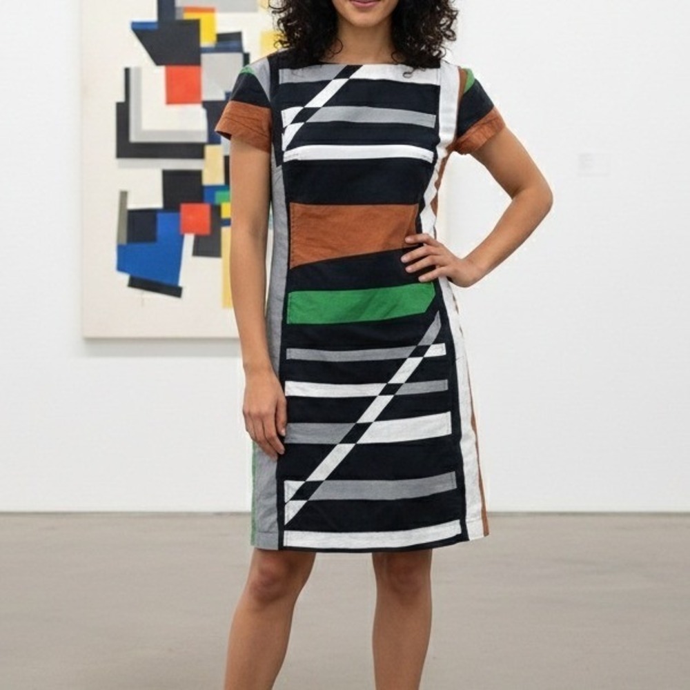 Derek Lam for DesigNation Colorblock Linen Cotton Shift Dress Size 2